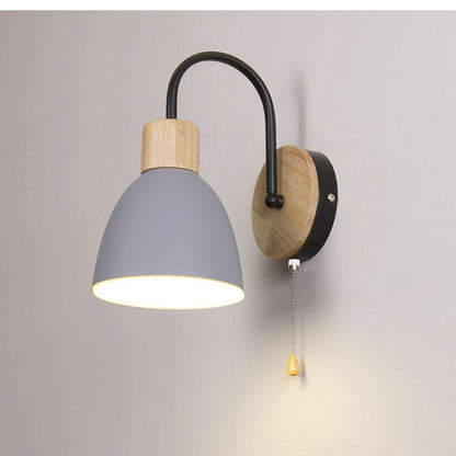 Macaron Pole Round Cup Iron Wood 1-Light Wall Sconce Lamp