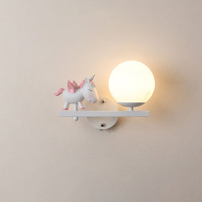 Kids Unicorn Orb Resin Iron Glass 1-Light Wall Sconce Lamp