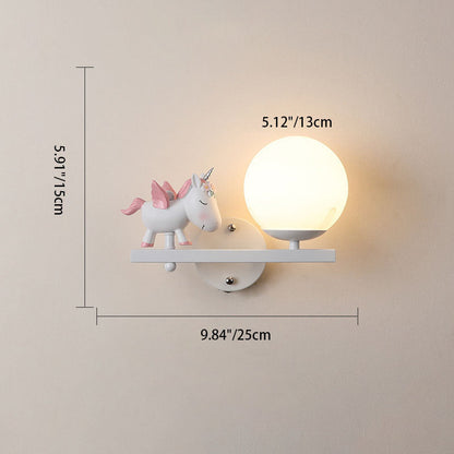 Kids Unicorn Orb Resin Iron Glass 1-Light Wall Sconce Lamp