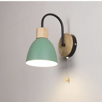 Macaron Pole Round Cup Iron Wood 1-Light Wall Sconce Lamp