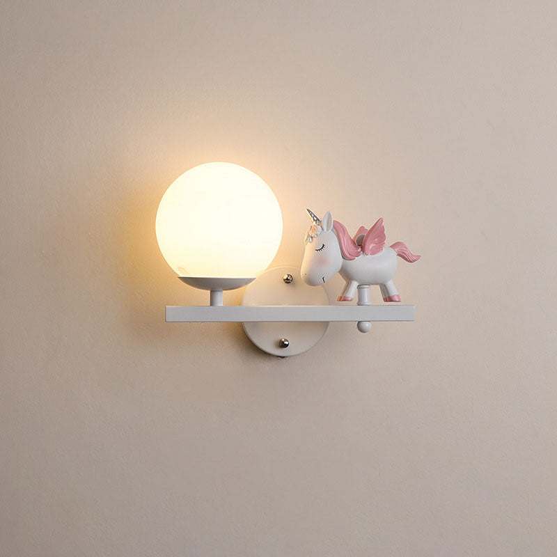 Kids Unicorn Orb Resin Iron Glass 1-Light Wall Sconce Lamp
