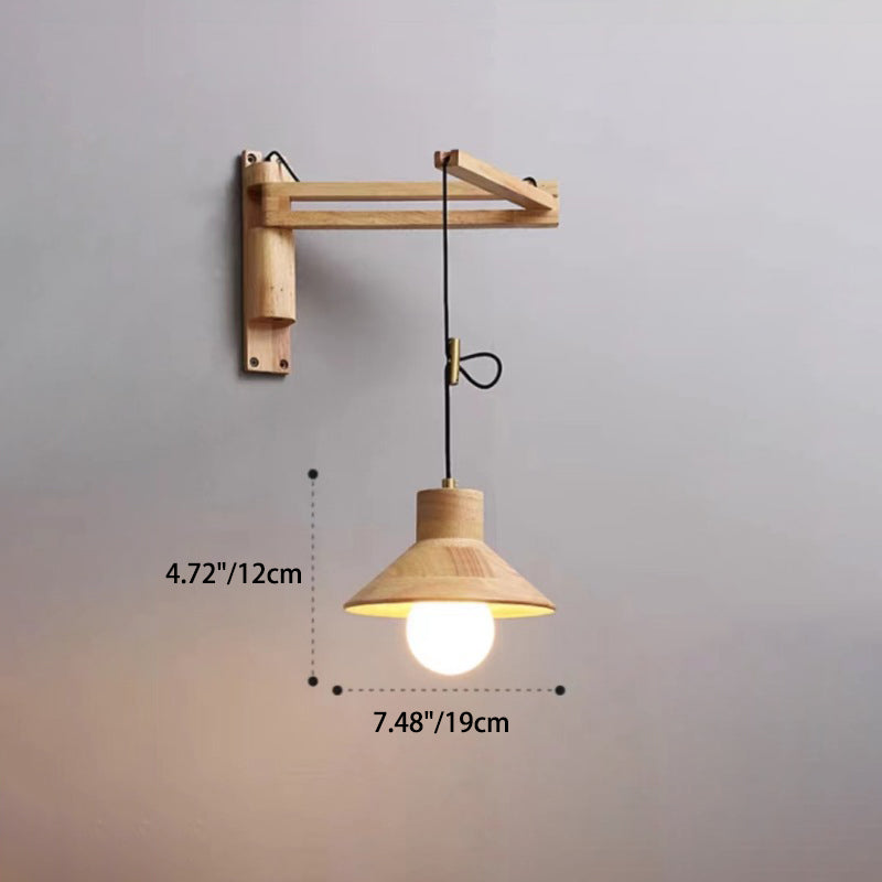 Contemporary Retro Wood Conic Bowl 1-Light Wall Sconce Lamp