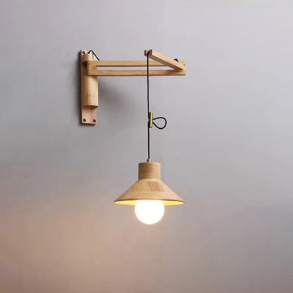 Contemporary Retro Wood Conic Bowl 1-Light Wall Sconce Lamp