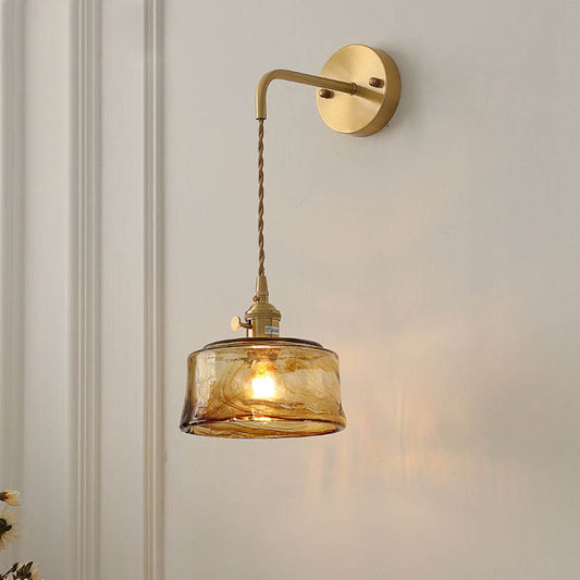 Eclectic Brass Glass Geometric Jar 1-Light Wall Sconce Lamp