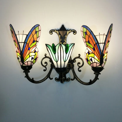 Tiffany Butterfly Alloy Iron Glass 3-Light Wall Sconce Lamp
