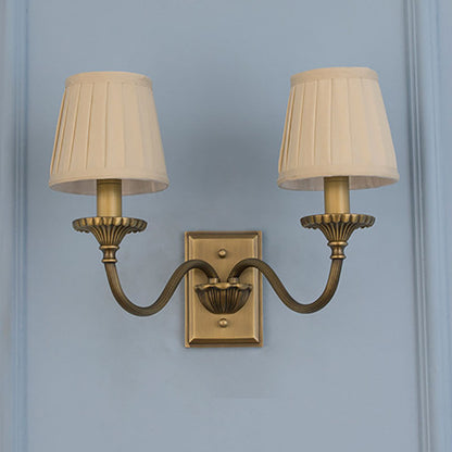 Cylinder Rod Fabric Copper 1/2 Light Wall Sconce Lamp
