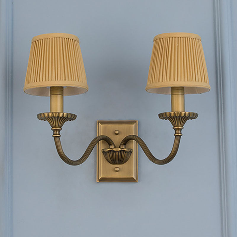 Cylinder Rod Fabric Copper 1/2 Light Wall Sconce Lamp
