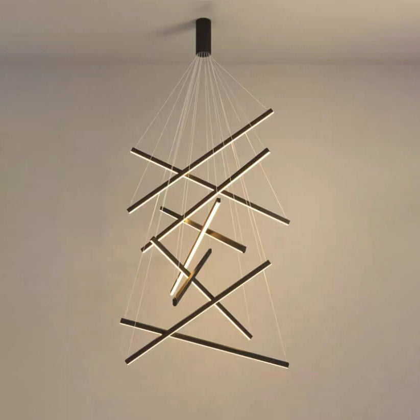 Nordic Light Luxury Iron Aluminum Geometric Line Combination LED Chandelier