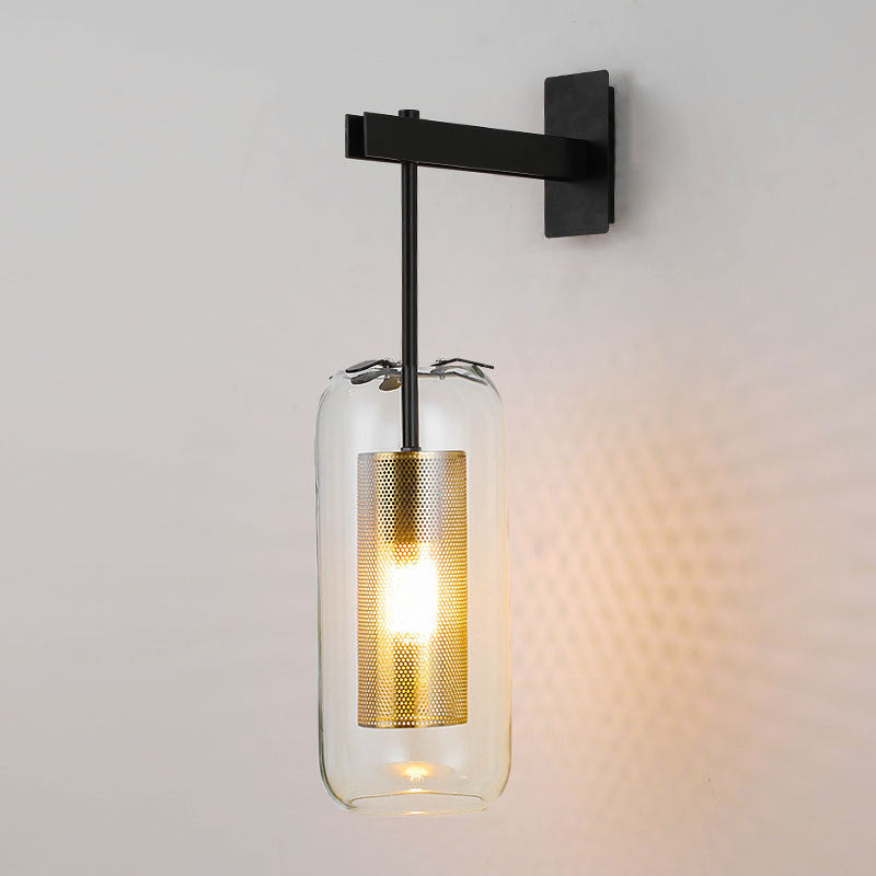 Minimalist Cylinder Clear Glass 1-Light Wall Sconce Lamp