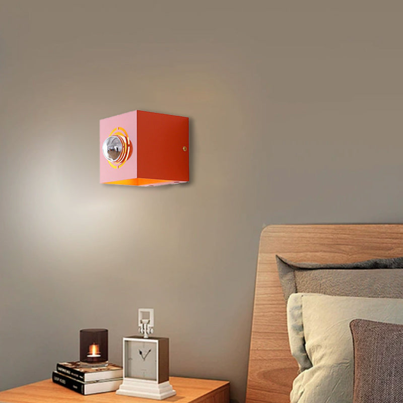 Modern Minimalist Square Round Iron 1-Light Wall Scone Lamp