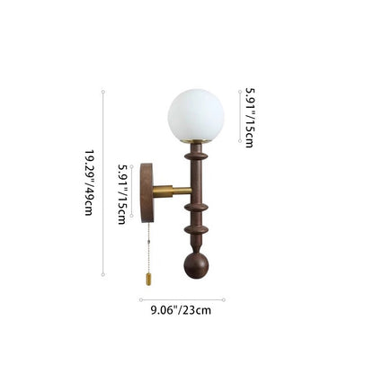 French Glass Ash Wood Hardware 1-Light Wall Sconce Lamp