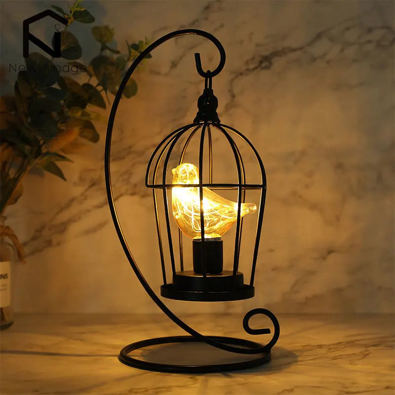 Vintage Birdcage Fairy Light Table Lamp