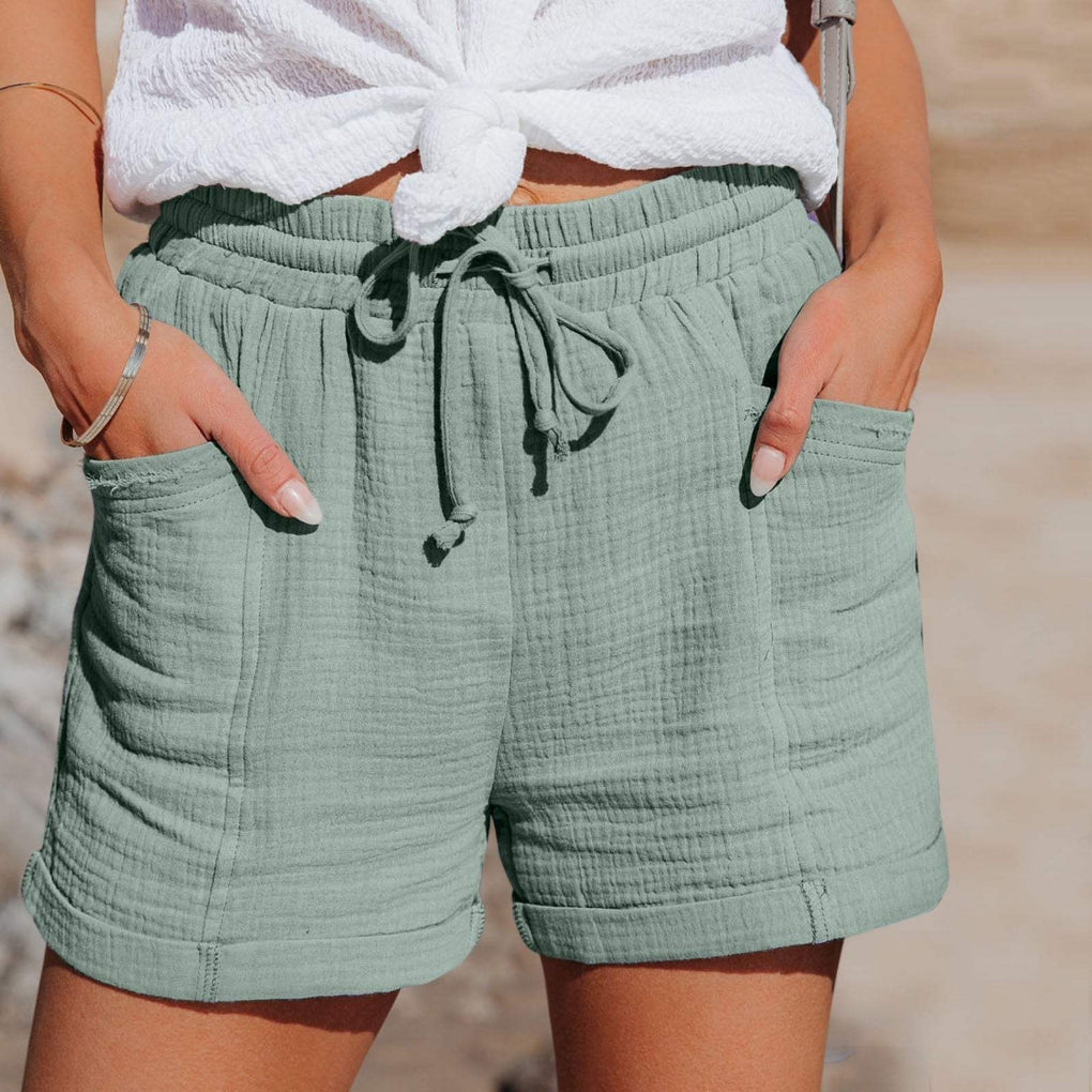 Relaxed Mid-Thigh Drawstring Shorts with Pockets