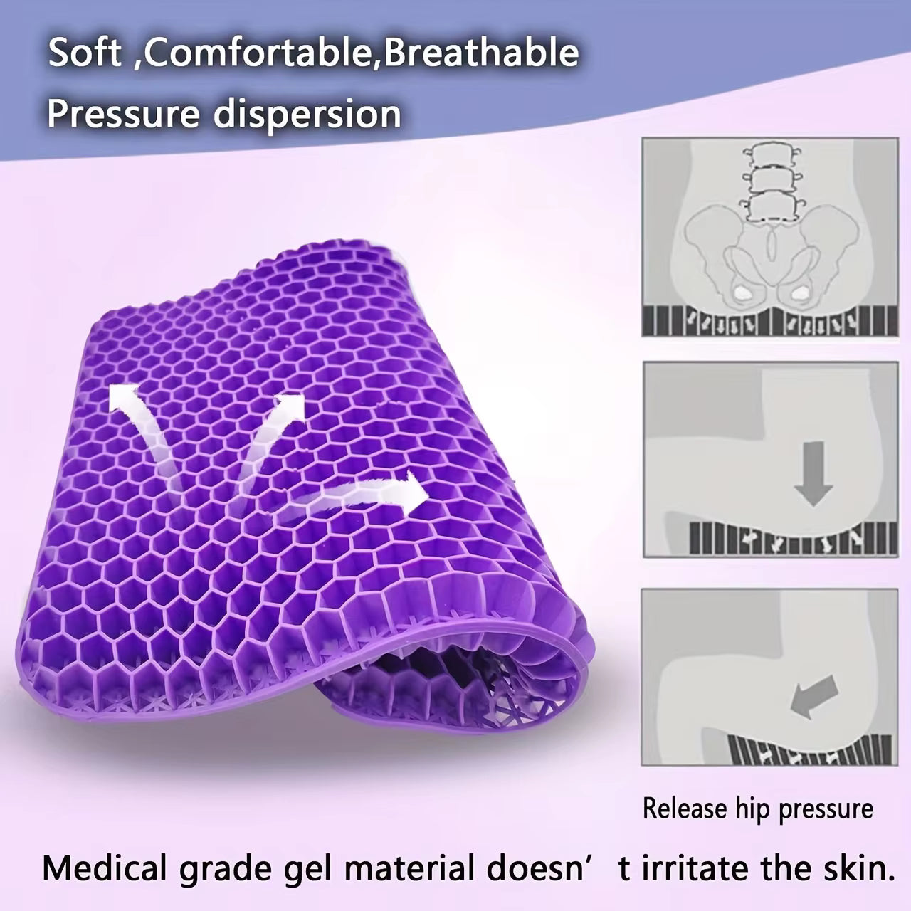 Gel Seat Cushion with Honeycomb Grid & Mesh Cover