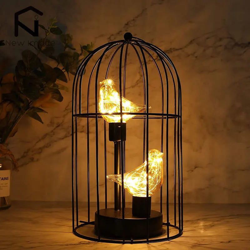 Vintage Birdcage Fairy Light Table Lamp