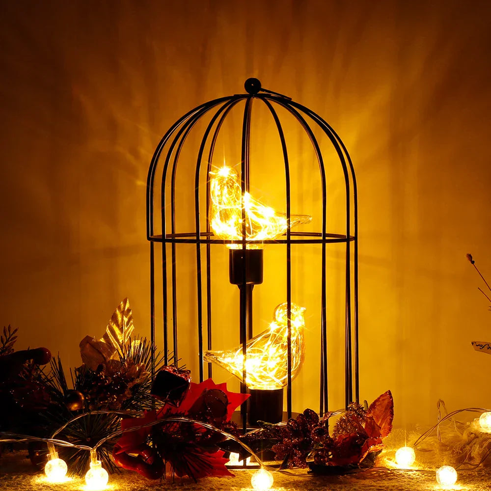 Vintage Birdcage Fairy Light Table Lamp
