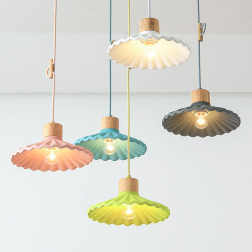 Modern Macaron Cement Scalloped Shade 1-Light Pendant Light for Living Room