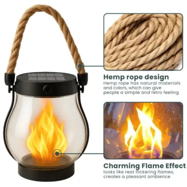 Solar Flame Lantern with Flickering LED Light