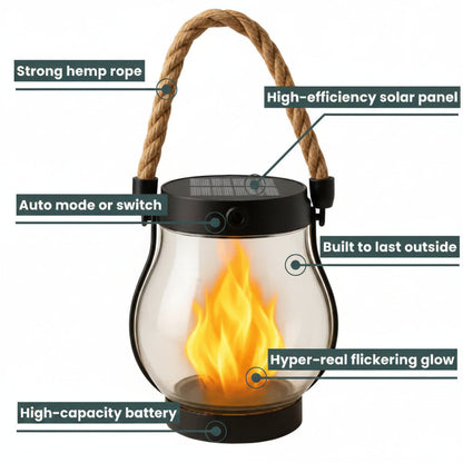 Solar Flame Lantern with Flickering LED Light