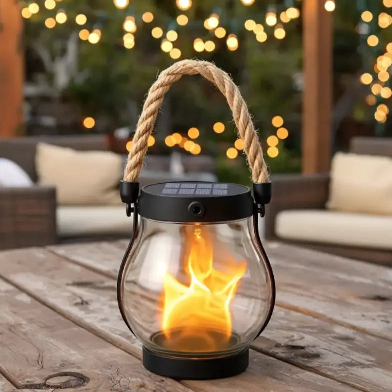 Solar Flame Lantern with Flickering LED Light