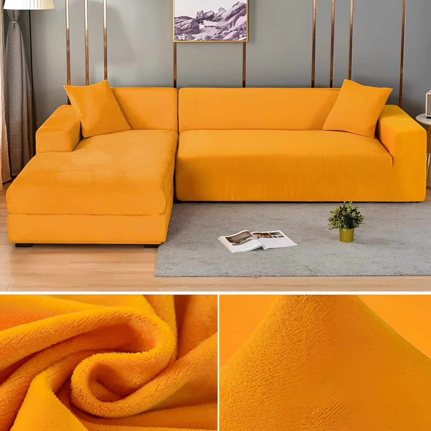 Velvet Sectional Sofa Cover, Machine Washable