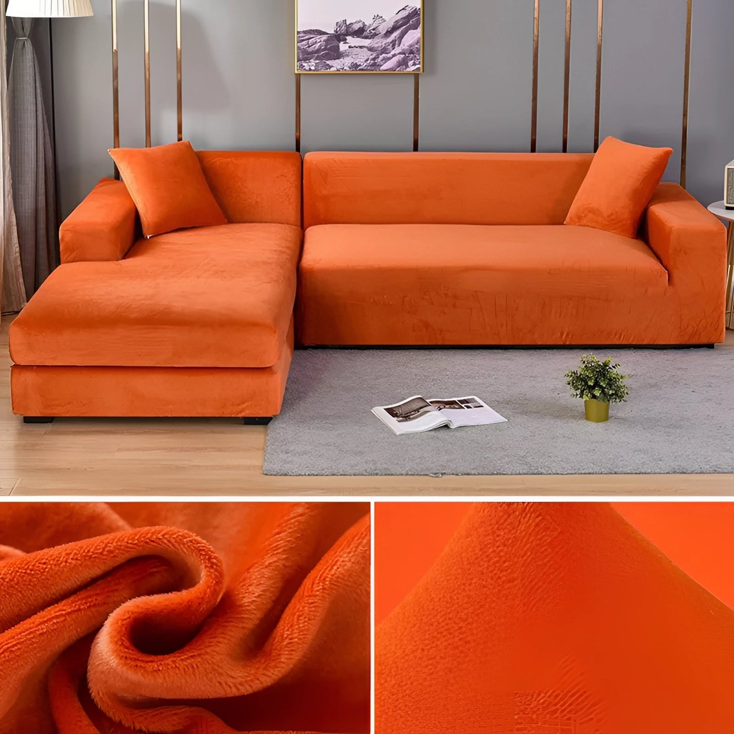 Velvet Sectional Sofa Cover, Machine Washable