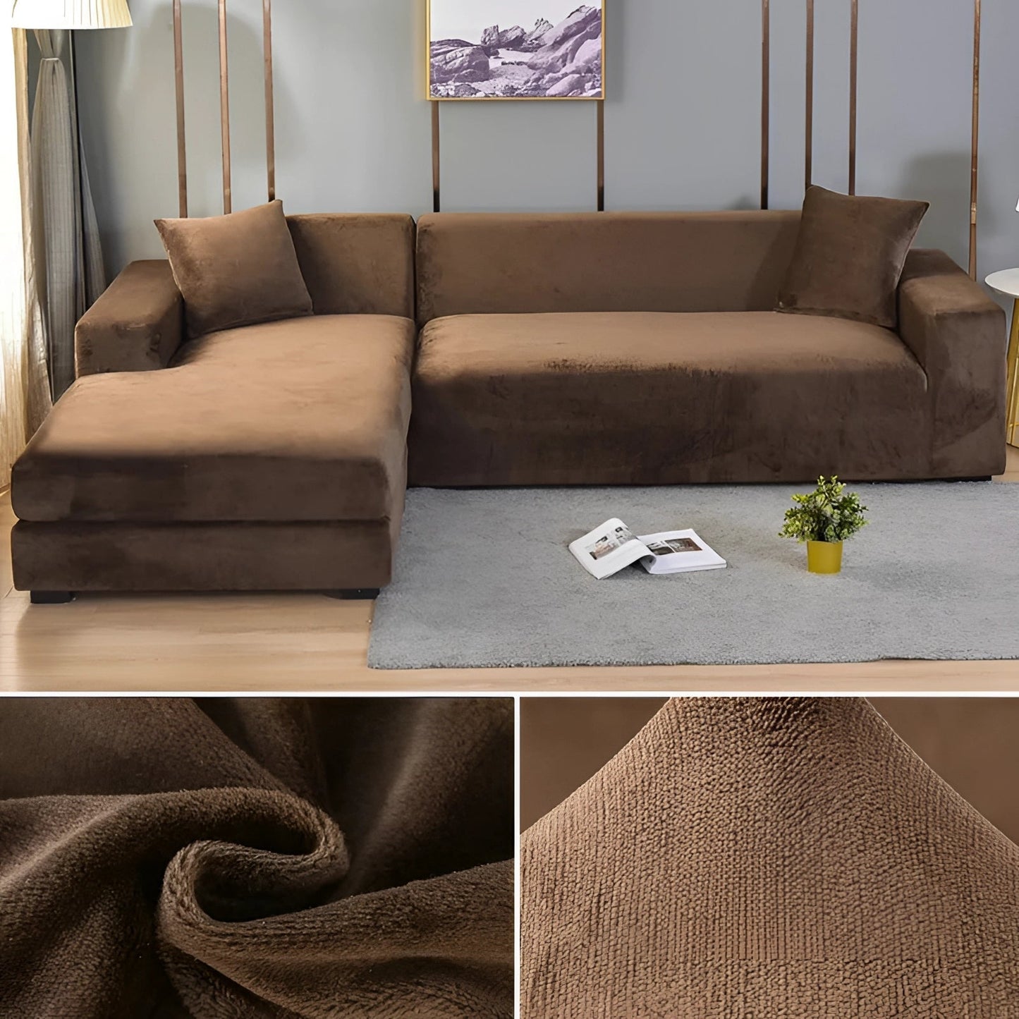 Velvet Sectional Sofa Cover, Machine Washable