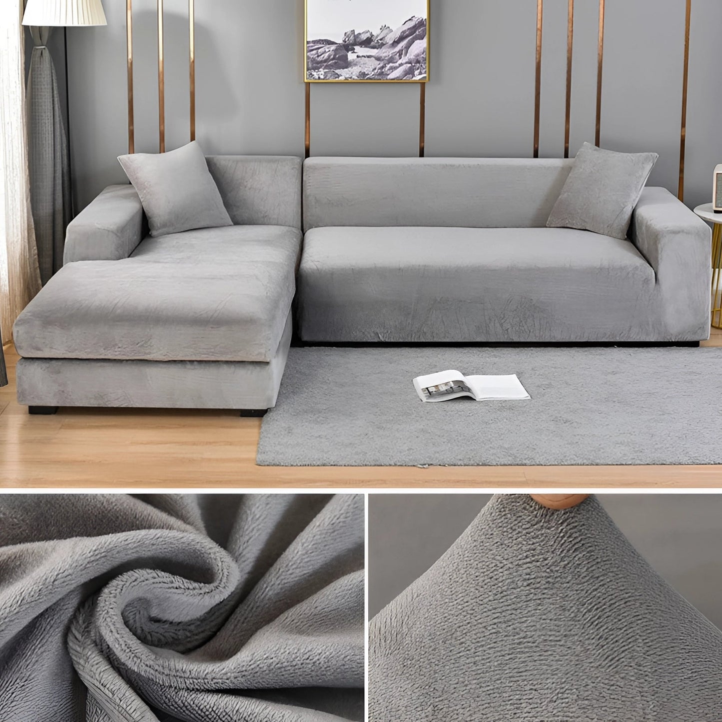 Velvet Sectional Sofa Cover, Machine Washable