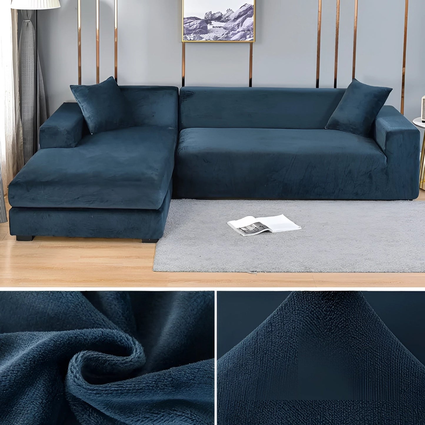 Velvet Sectional Sofa Cover, Machine Washable