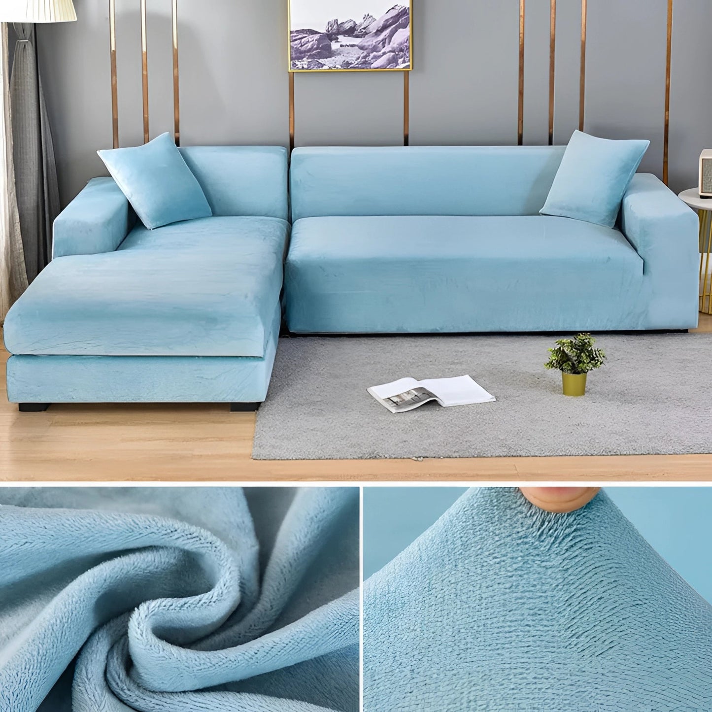 Velvet Sectional Sofa Cover, Machine Washable