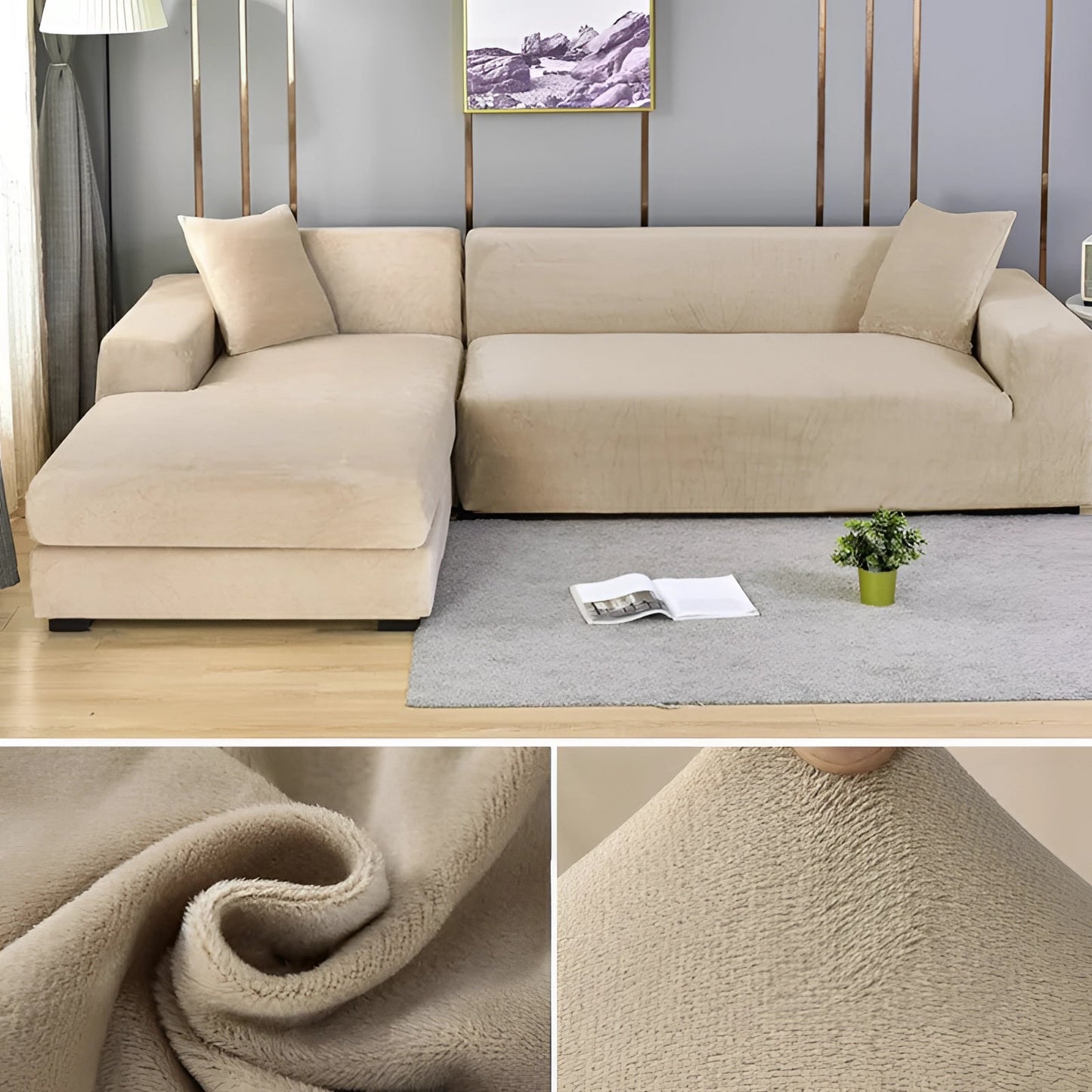 Velvet Sectional Sofa Cover, Machine Washable