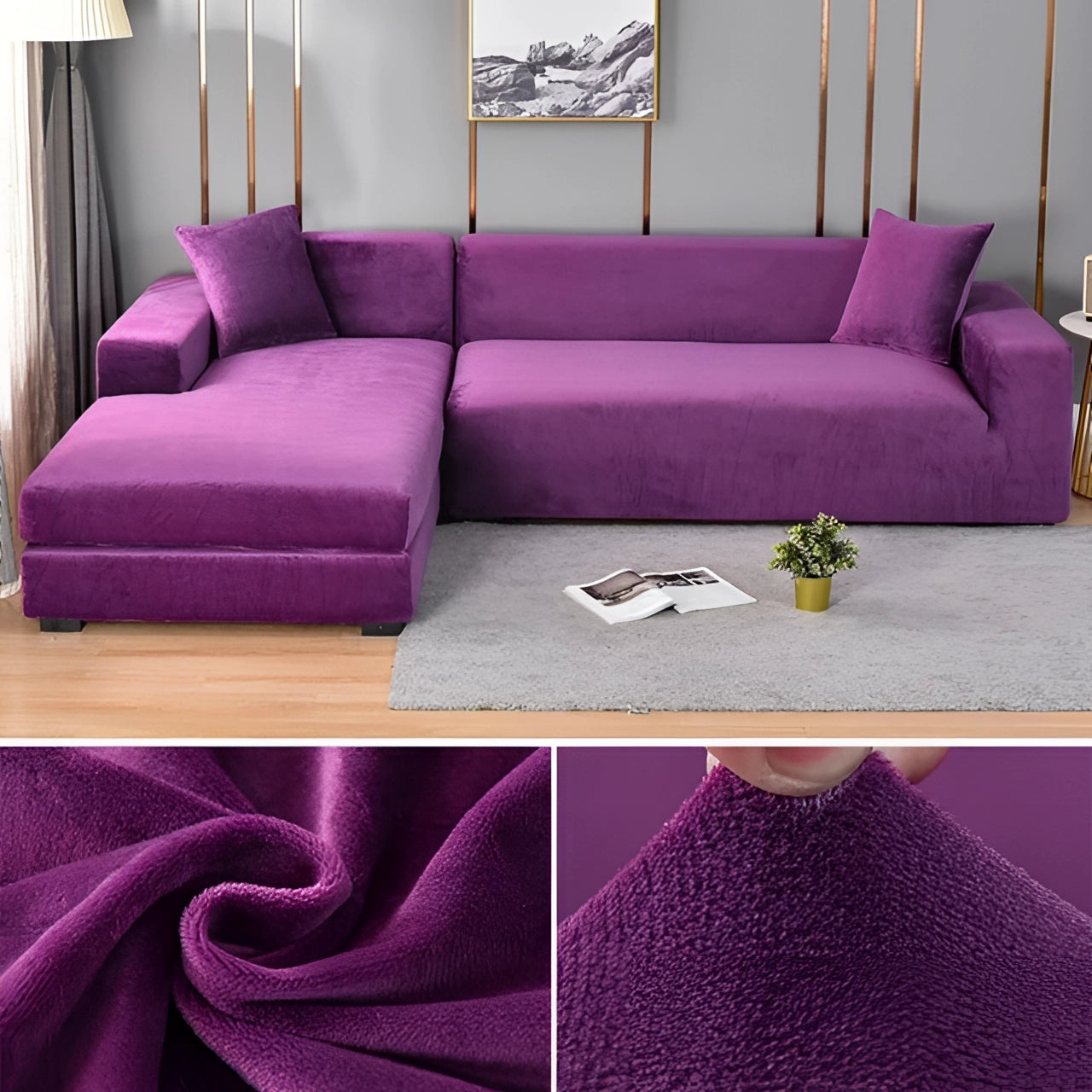 Velvet Sectional Sofa Cover, Machine Washable