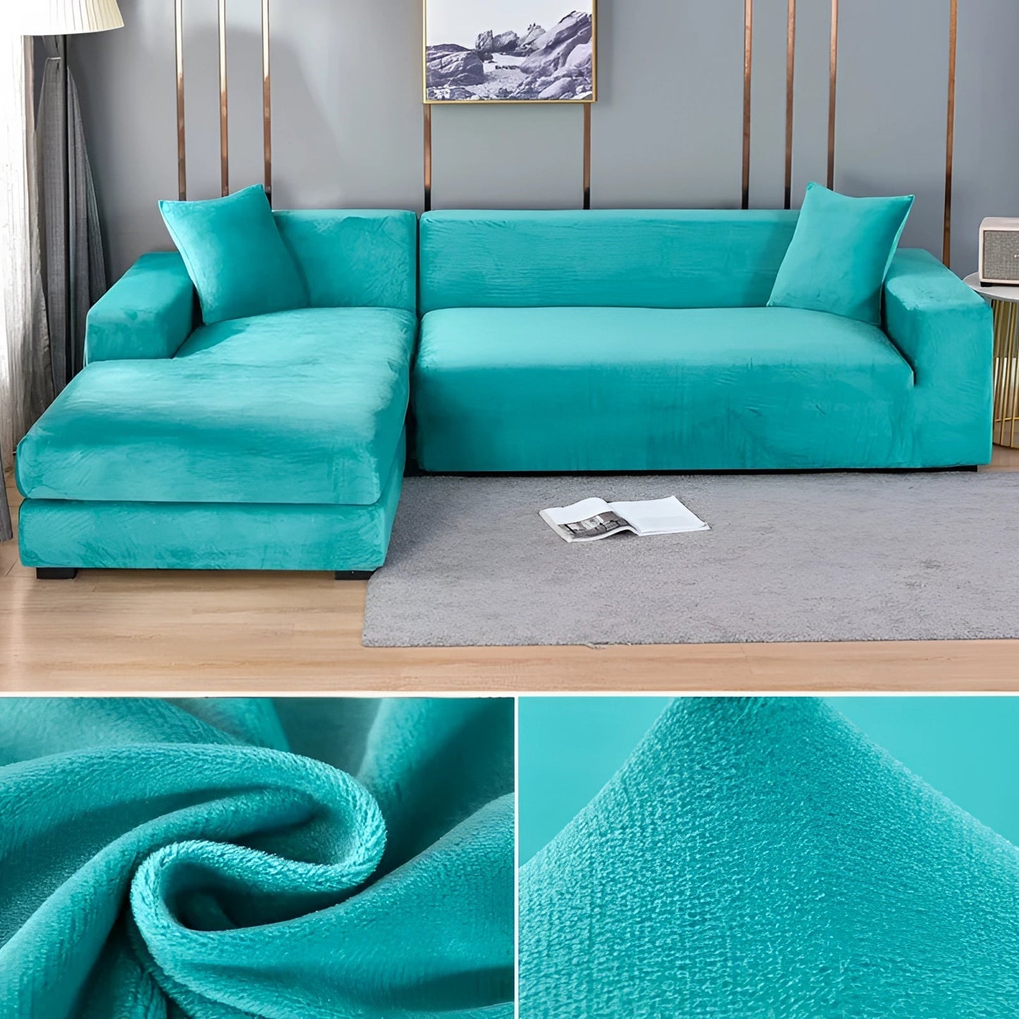 Velvet Sectional Sofa Cover, Machine Washable