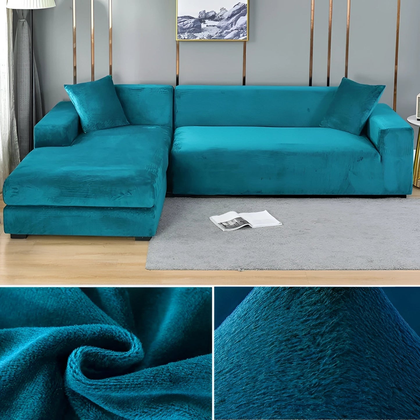Velvet Sectional Sofa Cover, Machine Washable