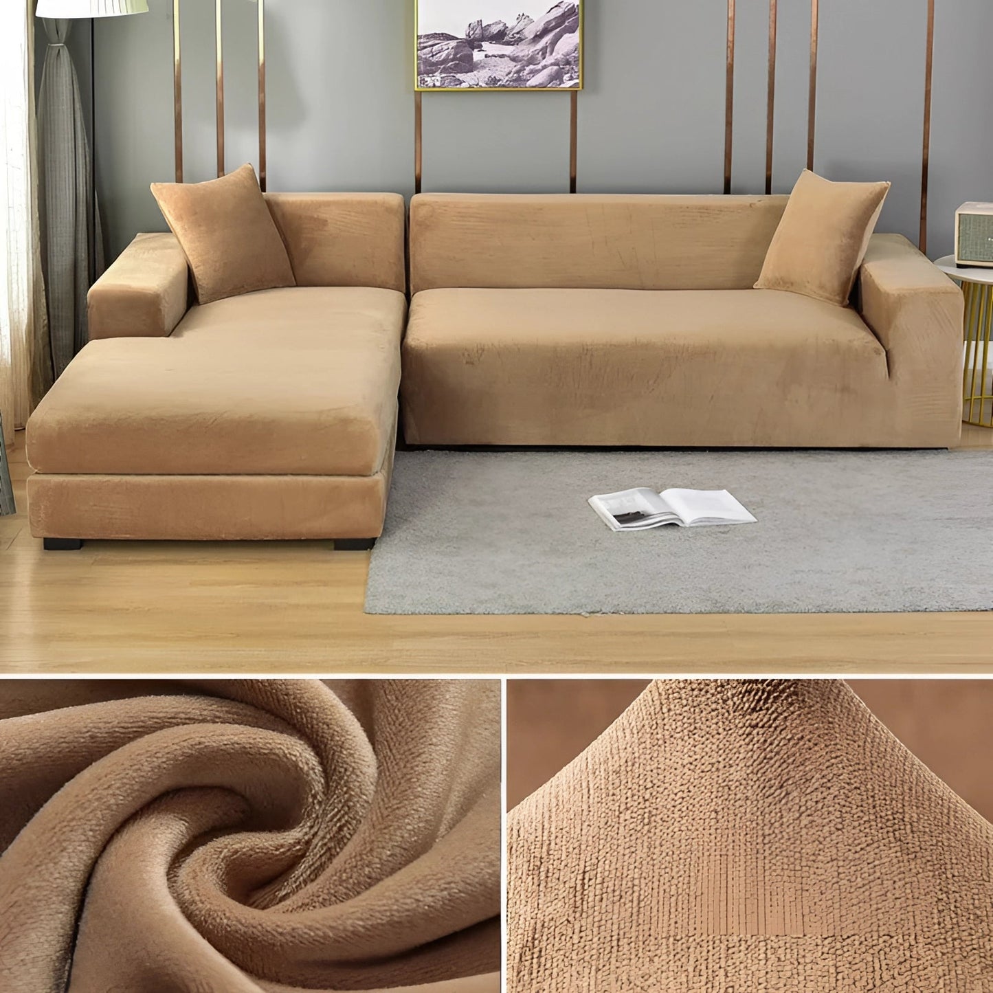 Velvet Sectional Sofa Cover, Machine Washable
