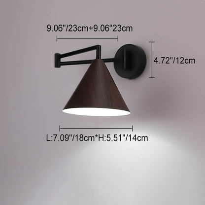 Nordic Minimalist Cone Swing Arm Wood Grain Wall Sconce
