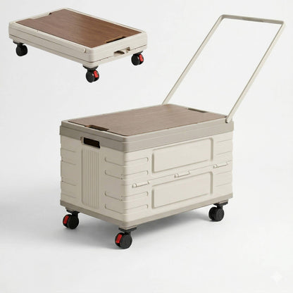 Collapsible Outdoor Storage Box with Wheels & Wood Lid