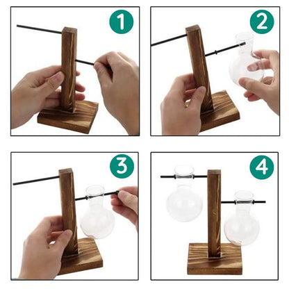 Hydroponic Plant Vase with Wood Frame