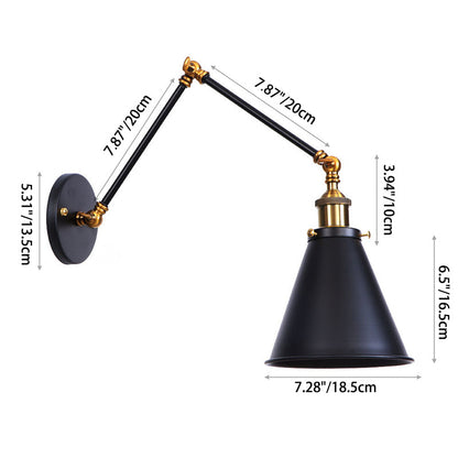 Aluminum Zinc Iron Cone Swing Arm 1-Light Wall Sconce Lamp