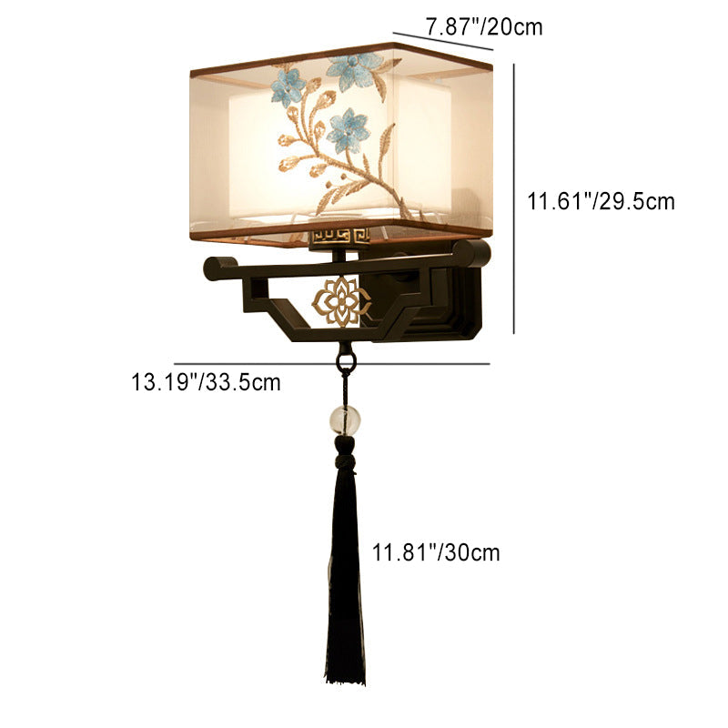 Chinese Embroidered Iron Fabric 1-Light Wall Sconce Lamp