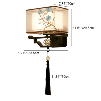 Chinese Embroidered Iron Fabric 1-Light Wall Sconce Lamp