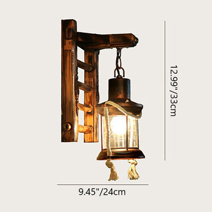 Kerosene Bamboo Base Iron Twine 1-Light Wall Sconce Lamp