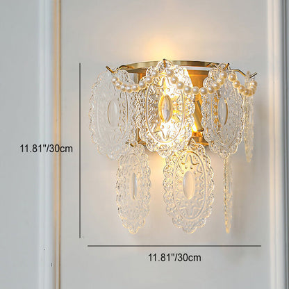 Gold Pearl Water Grain Glass Sheet 2-Light Wall Sconce Lamp