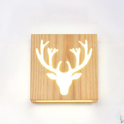 Solid Wood Happy Tree & Antler Pattern LED Wall Sconce Lamp