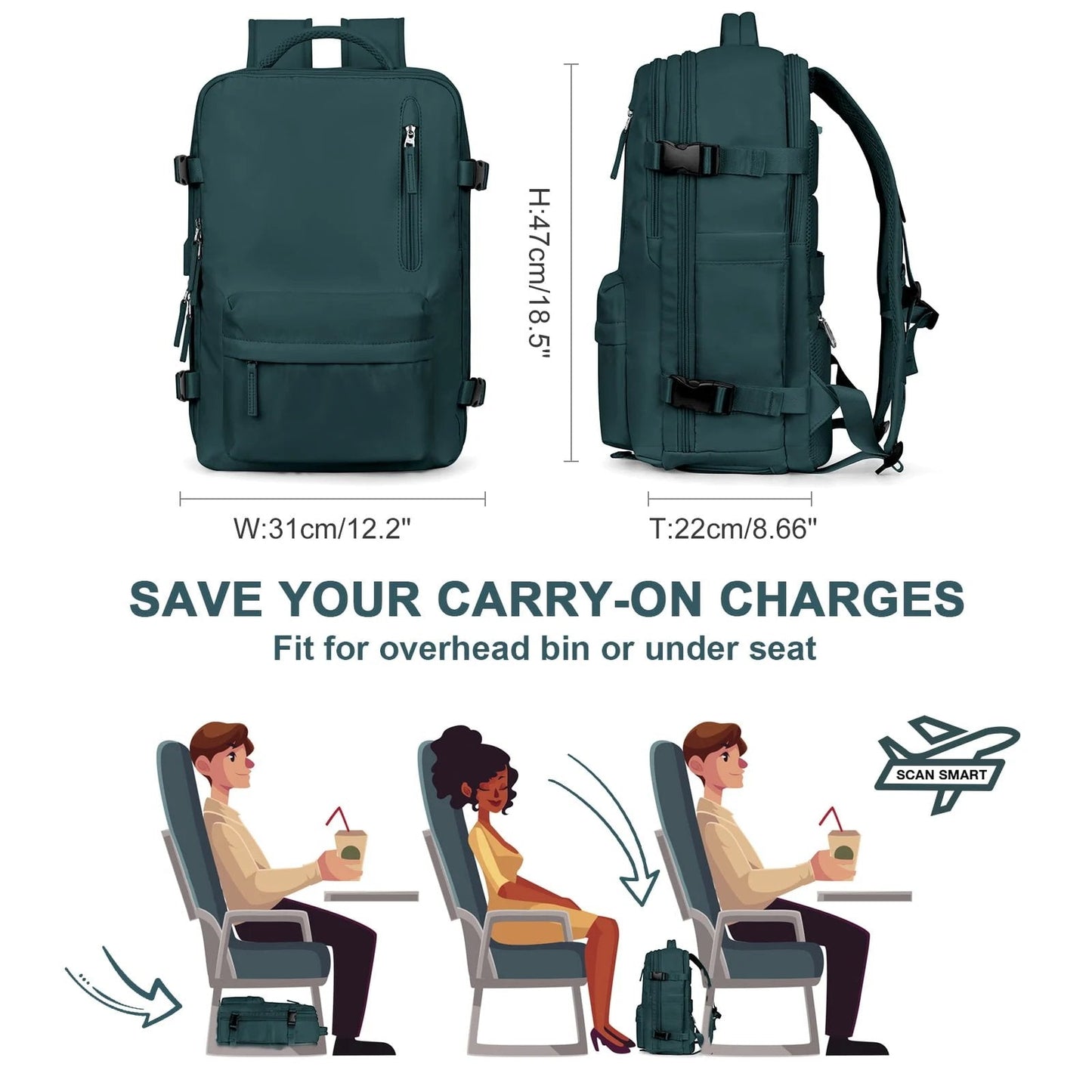 35L Travel Backpack with Charging Port