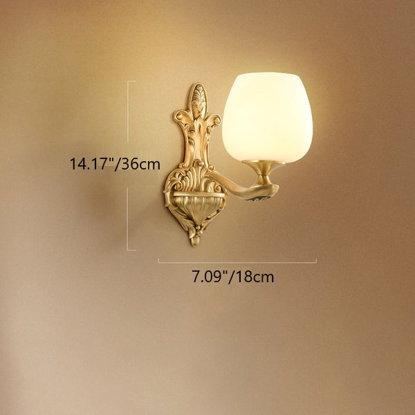 Brass Glass Cup Carving Base 1/2 Light Wall Sconce Lamp
