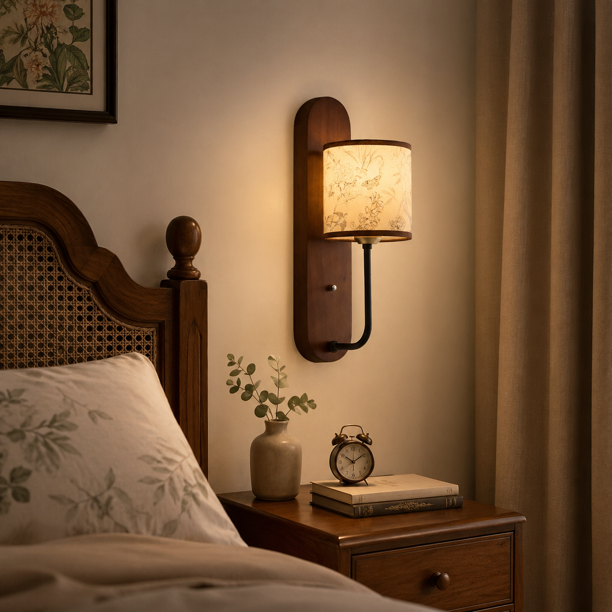 Rubberwood Cylindrical Shade 1-Light Wall Sconce Lamp