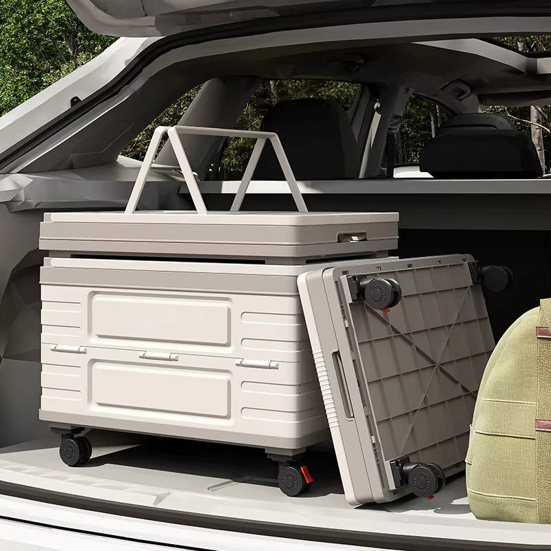 Collapsible Outdoor Storage Box with Wheels & Wood Lid