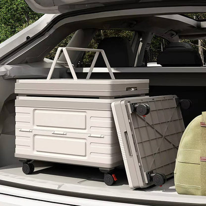 Collapsible Outdoor Storage Box with Wheels & Wood Lid