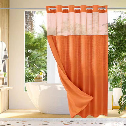 Waffle Weave Shower Curtain with Mesh Window